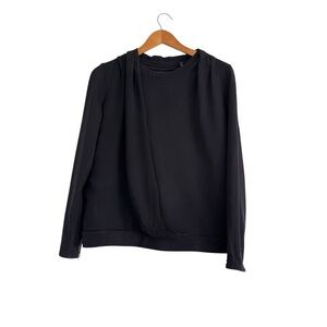 Karen Millen Draped Silk Inset Sweatshirt Sz S Black 
Athleisure Elevated Basic